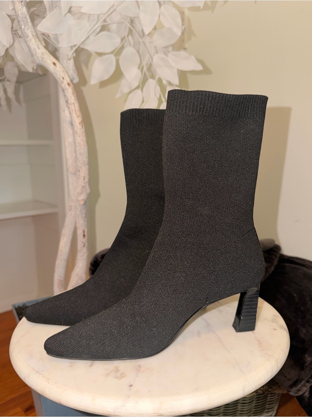 Zara Black Stretch Knit Sock Ankle Boots